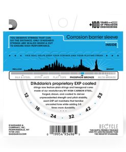 Alternative view of D’Addario EXP16 Coated Phosphor Bronze Acoustic Guitar Strings, Light, 12-53 – Offers a Warm, Bright and Well-Balanced Acoustic Tone and 4x Longer Life - With NY Steel for Strength and Pitch Stability 1-Pack
