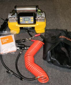 AstroAI Portable 160 PSI Heavy Duty Tire Inflator Pump with Screen, Dual Cylinders & Dual Motors, Dual Power Air Compressor for SUVs, RVs, ORVs, Trucks, Cars, Air Mattresses, etc., Auto Off, LED Light 1-yellow 32 81OW 48thjL