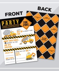 Alternative view of Pink Pixie Studio Deluxe Construction Dump Truck Birthday Party Invitations for Boys, 20 Double Sided Large 5 x 7 Flat Fill In Invites with Orange Envelopes, Kids Party Supplies