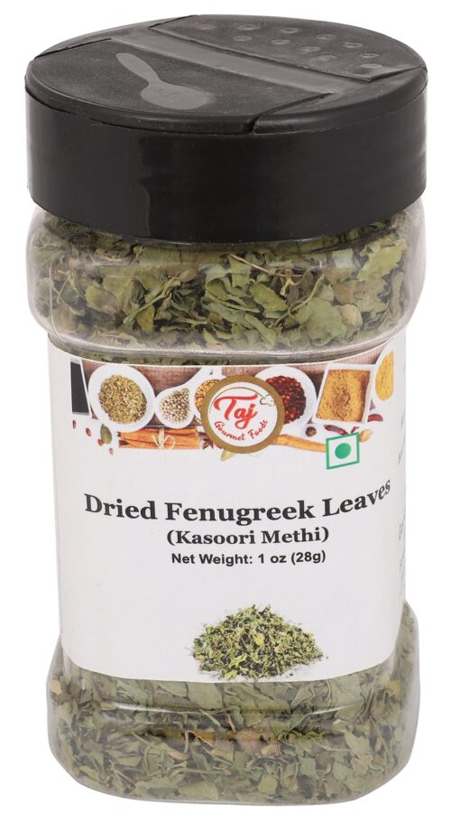 TAJ Kasoori Methi, Dried Fenugreek Leaves, 1oz (28g) 1 Ounce (Pack of 1)