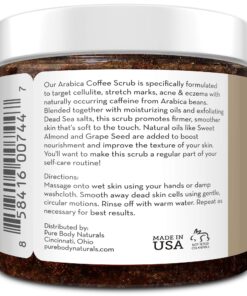 Arabica Coffee Body Scrub Exfoliator - Loaded with Caffeine for Cellulite and Stretch Marks | Exfoliating Skin on Face, Hand, Foot, Butt - Coffee Scrub for Women by Pure Body Naturals, 12 Ounce 44 81ObM0Aj3mL