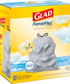 Glad ForceFlex Tall Kitchen Drawstring Trash Bags, 13 Gal, Fresh Clean Scent with Febreze, 110 Ct 110 Count (Pack of 1) 30 81Obhkt0ynL