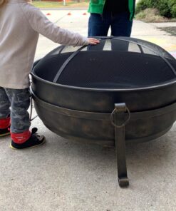 Sunnydaze 34-Inch Cauldron Style Outdoor Fire Pit Bowl with Spark Screen, Log Poker, and Wood Grate - Dark Bronze Finish 34 in 39 81OdjRpxFwL