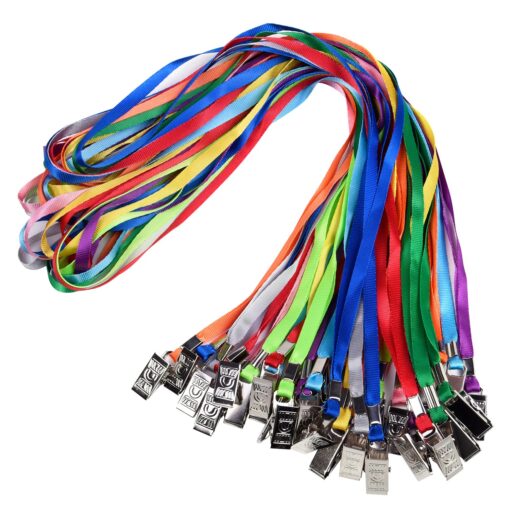 Wisdompro Colorful Blank Flat Woven Nylon Neck Lanyards / Straps / Strings with Metal Bulldog Clip Attachment for Office's ID Tags, Name Tags and Badge Holders - Assorted Colors, 30pcs,17 Inch Pack 10-color 30 Pcs
