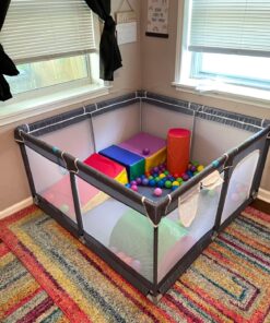 Tmsene Baby Playpen, Playard for Babies and Toddlers, Sturdy Safety Baby Fence with Breathable Mesh and Zipper Gates, Indoor & Outdoor Play Pens for Kids Activity Center (Grey) Grey 33 81OiGGfjW3L