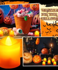 Retisee 100 Pcs Halloween Tea Light Flameless LED Candle Lights Bulk Battery Operated Votive Flickering Led Candles for Halloween Party, Fall Home Decor (Bright Orange,1.4'' x 1.4'' x 1.8'') 1.4'' x 1.4'' x 1.8'' Bright Orange 11 81Oj7XxoY3L