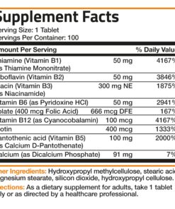 Bronson Super B Vitamin B Complex Sustained Slow Release (Vitamin B1, B2, B3, B6, B9 - Folic Acid, B12) Contains All B Vitamins 100 Tablets Unflavored 100 Count (Pack of 1) 21 81OmQRctUUL