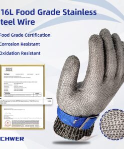 Schwer ANSI A9 Cut Resistant Glove, Stainless Steel Mesh Metal Glove, Food Grade for Kitchen Cooking, Butcher Meat Cutting, Oyster Shucking, Mandoline, Fishing(M, 1 PCS) Medium (Pack of 1) 1.0 Steel Wire 13 81OvVZ7XjHL