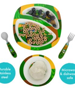 The First Years John Deere's Johnny Tractor and Friends Dinnerware Set - Toddler Plates and Bowls Set - Includes Toddler Plate, Toddler Bowl, Toddler Fork and Toddler Spoon - 4 Count 4 Piece Set 14 81OwTN cIVL