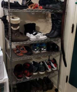 Seville Classics 5-Tier Steel Wire Shelving with Wheels, 30" W x 14" D, Chrome 5-Tier, 30" W x 14" D Silver 45 81Owl9QIoCL