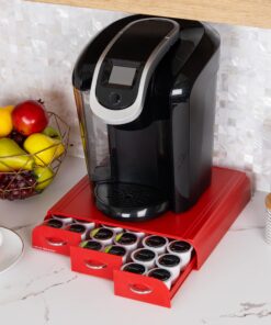 Mind Reader Single Serve Coffee Organizer with 3 Drawers Pod, 12.25" L x 13.5" W x 2.5" H, 36 Capacity, Red 32 81OzKtld47L