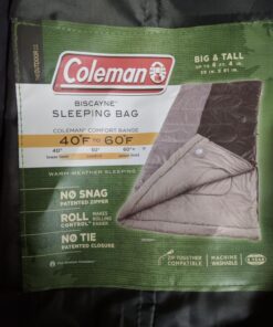 Coleman Biscayne Big & Tall Warm-Weather Sleeping Bag, 40°F Camping Sleeping Bag for Adults, No-Snag 2-Way Zipper for Ventilation with Stuff Sack Included, Fits Adults up to 6ft 4in Tall Black/Grey 11 81Ozk UaLL