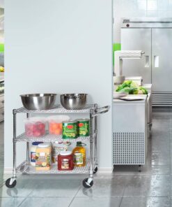 Seville Classics UltraDurable NSF Commercial Heavy Duty Metal Rolling Utility Cart, w/ Steel Shelves, Handle Bar for Restaurant, Garage, Warehouse, Kitchen, Office, Top Shelf (36"W x 18"D) Chrome Top Shelf (36"W x 18"D) 28 81P mb8whL