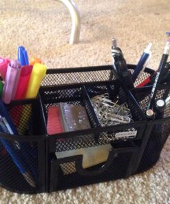 Rolodex 1746466 Mesh Pencil Cup Organizer Four Compartments Steel 9 1/3 x 4 1/2 x 4 Black 23 81P0LGt9ZRL
