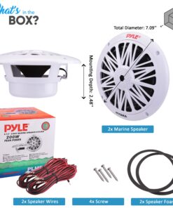 Pyle 6.5 Inch Dual Marine Speakers - 2 Way Waterproof and Weather Resistant Outdoor Audio Stereo Sound System with 200 Watt Power, Poly Carbon Cone and Butyl Rubber Surround - 1 Pair - PLMR62 (White) 26 81P39yznV3S
