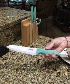 Ceramic Knife Set with Block - Chef Knife, Utility Knife, Paring Knife Rust Proof Sharp Turquoise Kitchen Knife Set with Wood Block and Fruit Peeler 67 81P3ToTrNbL 1