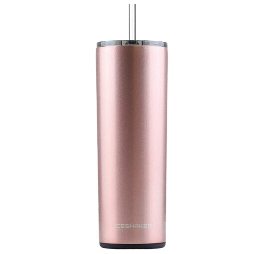 Ice Shaker 20 Oz Skinny Tumbler, Insulated Water Bottle with Straw, Stainless Steel Water Bottle, As Seen on Shark Tank, Water Bottle with Straw, Rose Gold