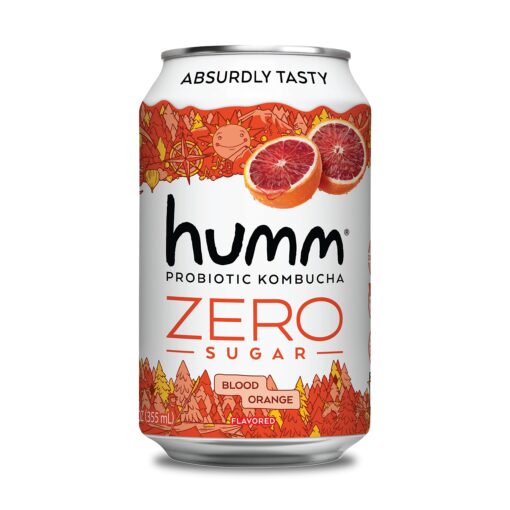 Humm Probiotic Kombucha Zero Sugar Blood Orange - No Refrigeration Needed, Keto-Friendly, Organic, Vegan, Gluten-Free - 12oz Cans (8 Pack) 12 Fl Oz (Pack of 8)