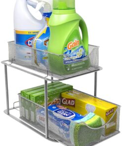 Sorbus 2 Tier Under The Sink Organizer Baskets with Mesh Sliding Drawers —Ideal for Cabinet, Countertop, Pantry, and Desktop, for Bathroom, Kitchen, Office, etc.—Made of Steel (Silver) Silver 15 81PAB YGV7L