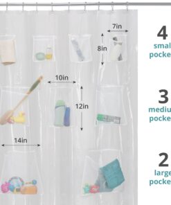 Zenna Home Waterproof PEVA Shower Curtain or Shower Liner with 9 Mesh Storage Pockets, 70" x 72", Bathroom Organizer, Clear Clear Liner 21 81PAm8Uf4EL
