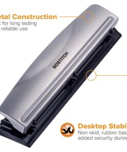 Alternative view of Bostitch Office Premium 3 Hole Punch, 12 Sheet Capacity, Metal, Rubber Base, Easy-Clean Tray, Silver
