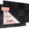 A2S 24 Pack 2-Inch Acoustic Panels w/Adhesive Stickers - Fireproof - SGS Certified - Sound Proof Foam Panels - Non Toxic - Top Quality - Ideal for Home & Studio Sound Deadening - High Density Black 24 pack 3 81PD2Nhc7wL