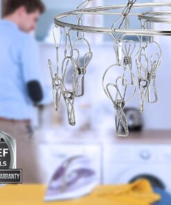 Pro Chef Kitchen Tools Clothes Drying Rack - Round Clothing Racks - Laundry Portable Clothesline Includes 18 Metal Clothespins Hanger Clips Set - Baby Clothes Storage Closet - Herb Hanging Air Dryer 24 81PHYljBn0L
