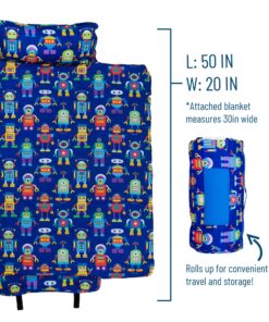 Wildkin Original Nap Mat with Reusable Pillow for Boys & Girls, Perfect for Elementary Daycare Sleepovers, Features Hook & Loop Fastener, Cotton Blend Materials Nap Mat for Kids (Robots) Robots 23 81PM2bFFPL
