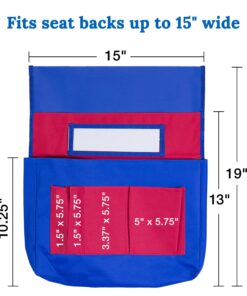 Alternative view of Carson Dellosa 15" W x 19" H Canvas Blue and Red Chairback Buddy Pocket Chart, Classroom Chair Organizer, Classroom Chair Storage with 6 Chair Pockets and One Student Name Tag, Seat Storage Organizer Blue & Red 1 pack