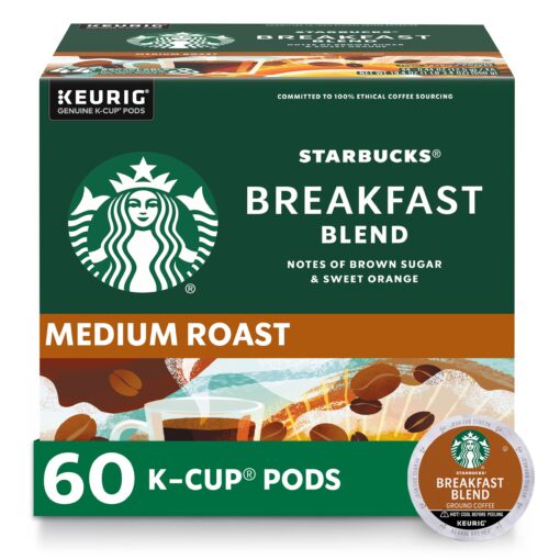 Starbucks K-Cup Coffee Pods—Medium Roast Coffee—Breakfast Blend for Keurig Brewers—100% Arabica—6 boxes (60 pods total)