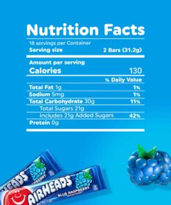 Airheads Candy, Blue Raspberry Flavor, Individually Wrapped Full Size Bars, Taffy, Non Melting, Party, Pack of 36 Bars,0.03 kilogram 21 81PPBeHOHfL
