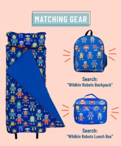 Wildkin Original Nap Mat with Reusable Pillow for Boys & Girls, Perfect for Elementary Daycare Sleepovers, Features Hook & Loop Fastener, Cotton Blend Materials Nap Mat for Kids (Robots) Robots 22 81PPCord L