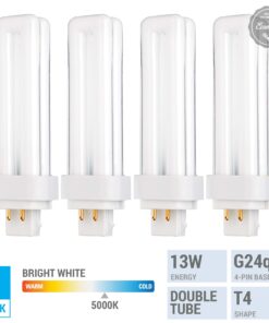 KOR (Pack of 4) 13 Watt Double Tube - G24Q-1 (4 Pin) Base - 5000K Bright White - CFL Light Bulb. 13w - 5000k (Bright White) 10 81PPxqvA0ML