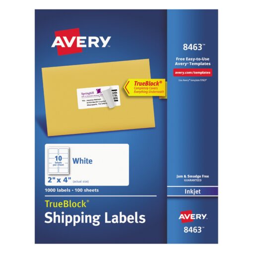 Avery Shipping Labels with TrueBlock Technology for Inkjet Printers 2" x 4", Box of 1,000 (8463) 1,000 labels