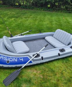 INTEX Excursion Inflatable Boat Series: Includes Deluxe 54in Aluminum Oars and High-Output Pump – SuperStrong PVC – Adjustable Seats with Backrest – Fishing Rod Holders – Welded Oar Locks 4-Person 50 81PhjAA06EL