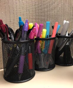 MaxGear Pen Holder for Desk, 3 Pack Pencil Holder, Non-Slip EVA Pad, Premium Mesh Metal Pen Holder, Desk Accessories & Workspace Organizers for Home, School & Office, Black, 3.7’’ Tall Mesh Black- 3.7" Tall 41 81PlGdm8f L