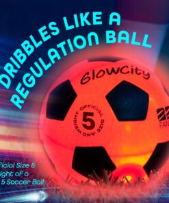 GlowCity Glow in The Dark Soccer Ball- Light Up, Indoor or Outdoor Soccer Balls with 2 LED Lights and Pre-Installed Batteries - Gift Ideas for Teen Boys and Girls Official (Size 5) - Red 24 81PlavsmY3L