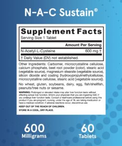 Jarrow Formulas N-A-C Sustain 600 mg - Antioxidant Amino Acid Supplement - 60 Sustain Tablets - Supports Liver & Lung Function - Precursor to Glutathione - 60 Servings (PACKAGING MAY VARY) 24 81PoNSDPnL