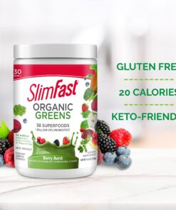 SlimFast Greens Powder, Green Superfoods with Organic Wheat Barley Grass, Flax Seed & Inulin, Oat Fiber Supplement, 1 Billion CFU Probiotics, Probiotic Multi Enzyme- Berry Burst, 30 Servings Organic Greens 26 81Pomzz7WaL 1