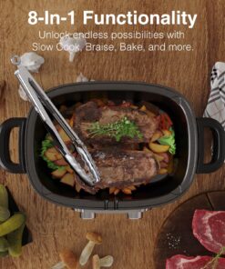 Anfilank 8-in-1 Multi-Cooker, 6.8Qt Programmable Slow Cooker, Presets to Slow Cook/Sous Vide/Bake/Rice & More, Adjustable Temp&Time with LED Display; Comes with Sous Vide Rack, Steam Rack, Spoon 11 81Pq7yGwfcL