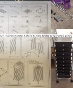 Seville Classics Rolling Utility Organizer Storage Cart, for Home Office, School, Classroom, Scrapbook, Hobby, Craft, 10 Drawer, Black 46 81Prk8u6jLL