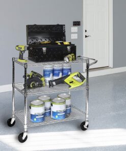 Seville Classics UltraDurable NSF Commercial Heavy Duty Metal Rolling Utility Cart, w/ Steel Shelves, Handle Bar for Restaurant, Garage, Warehouse, Kitchen, Office, Top Shelf (36"W x 18"D) Chrome Top Shelf (36"W x 18"D) 29 81PsCKf sEL