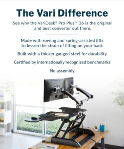 Vari - VariDesk Pro Plus 36 - Desktop Standing Desk Converter - Adjustable Desk Riser with 11 Height Settings - Sit Stand Desk Dual Monitor Standing Desk Riser with Spring Loaded Lift (Black) Black 26 81Psr4iUHPL