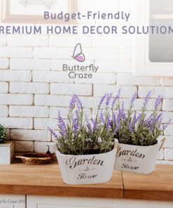Butterfly Craze Artificial Lavender Plants in Rustic Wooden Planters - Lifelike, Stunning Faux Silk Purple Flowers Perfect for Elevating Your Patio, Home Décor, or Office (Set of Two), White Pots 25 81PvR1yKtLL