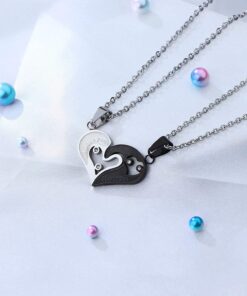 Jstyle Stainless Steel Mens Womens Couple Necklace Pendant Love Heart CZ Puzzle Matching 23 81PwZCOZ3yL