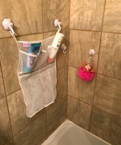 Original Tub Cubby Bath Toy Storage - Hanging Bath Toy Holder, with Suction & Adhesive Hooks, 14"x20" Mesh Net Shower Caddy for Kids Bathroom Decor, Bedroom & Car Toy Organizer - Bonus Hooks Original Tub Cubby 39 81Py Tv1p4L