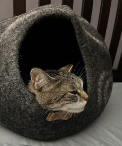 MEOWFIA Premium Felt Cat Bed Cave - Handmade 100% Merino Wool Bed for Cats and Kittens (Dark Shades) (Large, Dark Grey) Large 36 81Q oaRH2XL