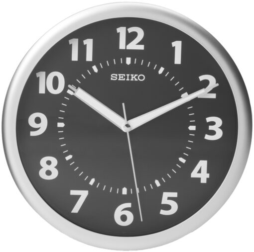 Seiko Wall Clock Silver-Tone Metallic Case Luminous Numerals