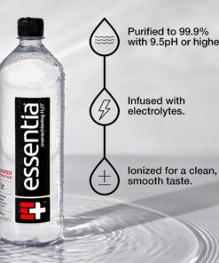 Essentia Water, 99.9% Pure, Infused with Electrolytes for a Smooth Taste, pH 9.5 or Higher; Ionized Alkaline Water, Black, 42.3 Fl Oz (Pack of 12) 19 81Q2zi65RL