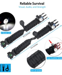 Nexfinity One Survival Paracord Bracelet - Tactical Emergency Gear Kit with SOS LED Light, 550 Grade, Adjustable, Multitools, Fire Starter, Compass, and Whistle - Set of 2 Yellow 17 81Q49aEd VL